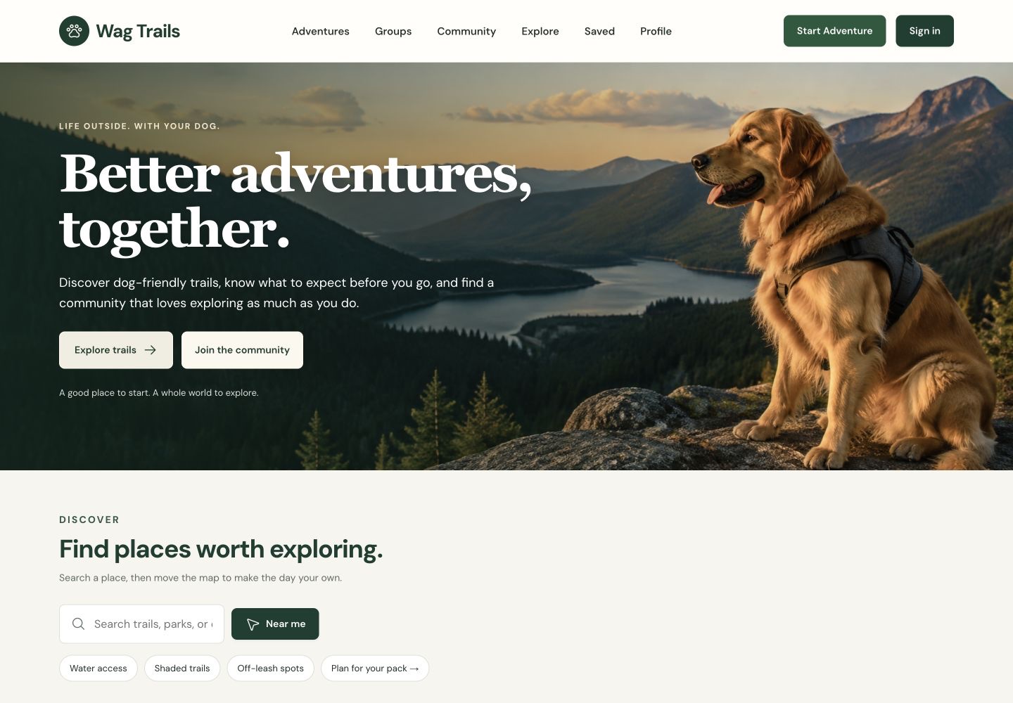 Actual Wag Trails desktop interface