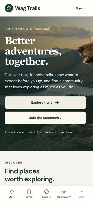 Actual Wag Trails mobile interface